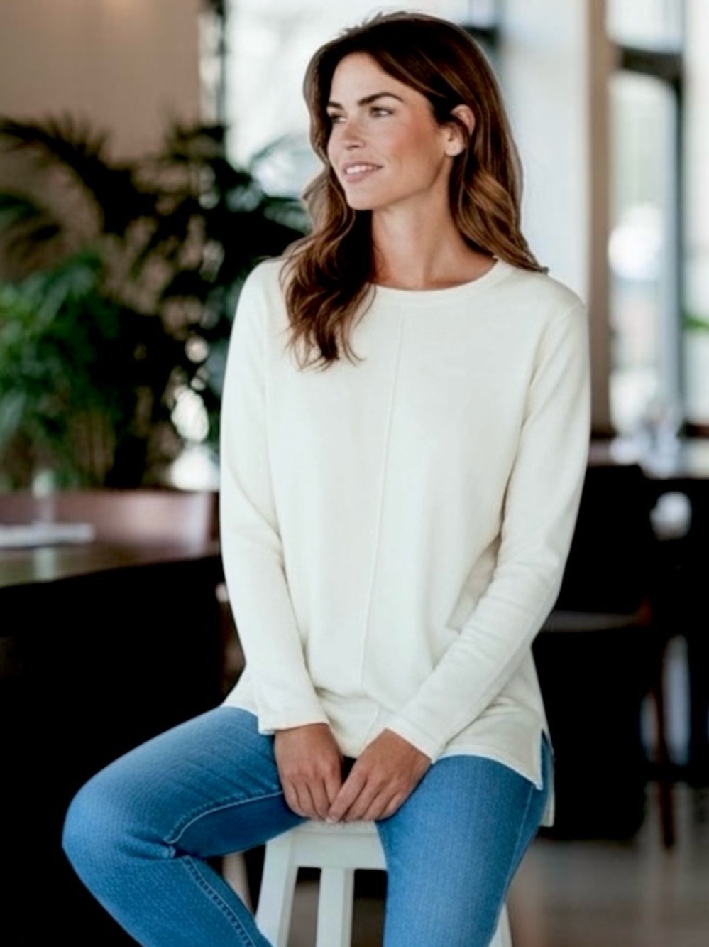 NEW Kendra Scott Crewneck Long-Sleeve Top in Cream, 2X